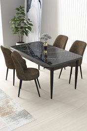 Hanah Home Juego de mesa y sillas de comedor de 5 piezas, Mármol negro y marrón
